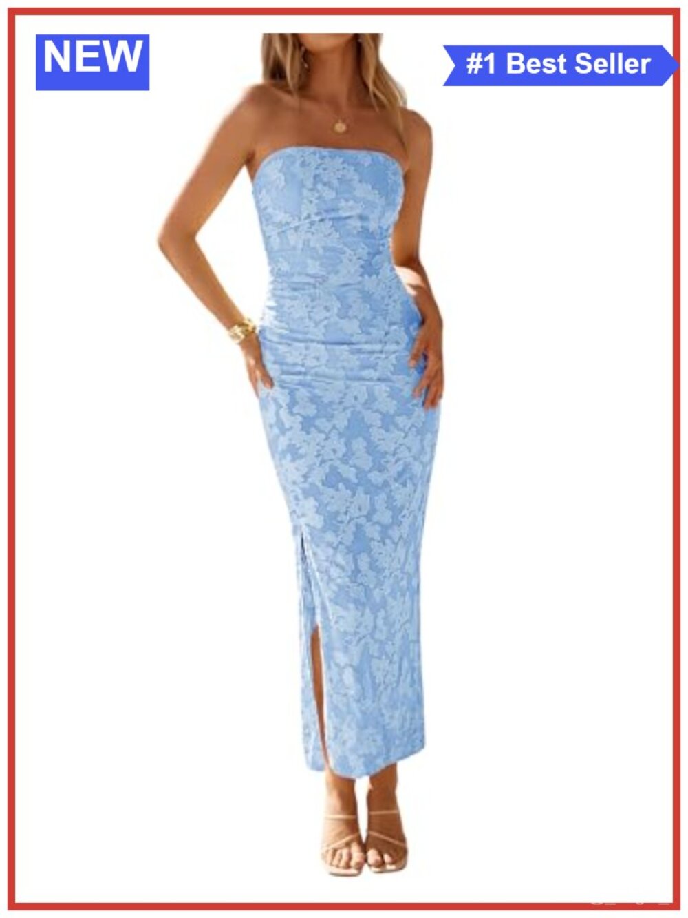 Strapless Floral Bodycon Ruched Slit Maxi Dress Formal Cocktail Party